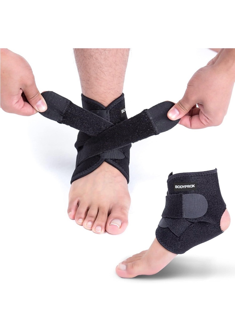 Bodyprox Black Ankle Support Wrap - Adjustable Compression Brace
